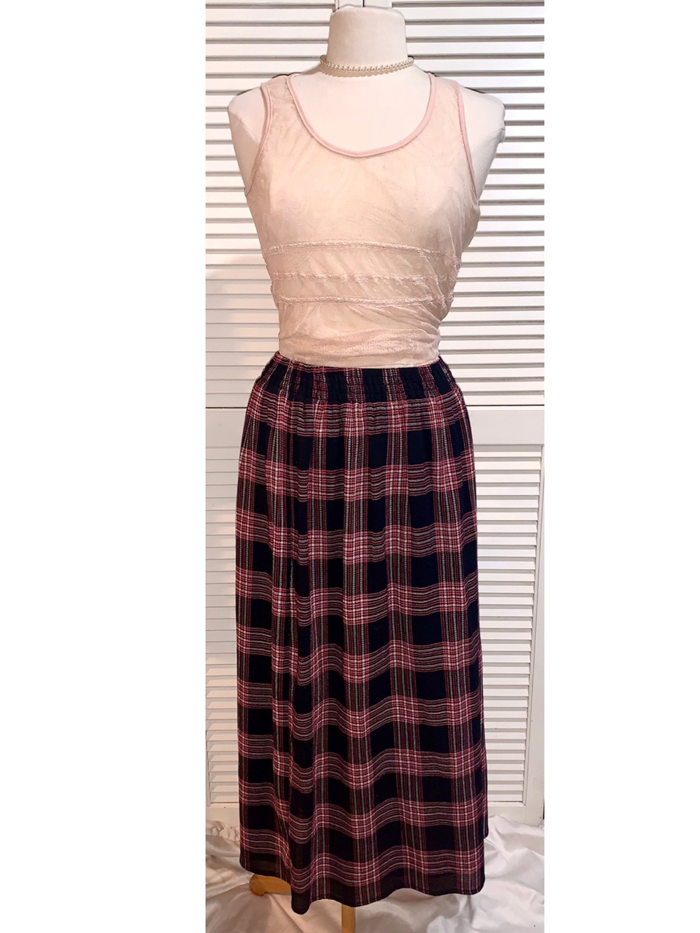 J. Jill Plaid Elastic Waist Maxi Skirt Plaid Red and Black Size Large EUC